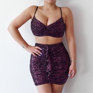 Nookie Purple Sequin Skirt + Top Set